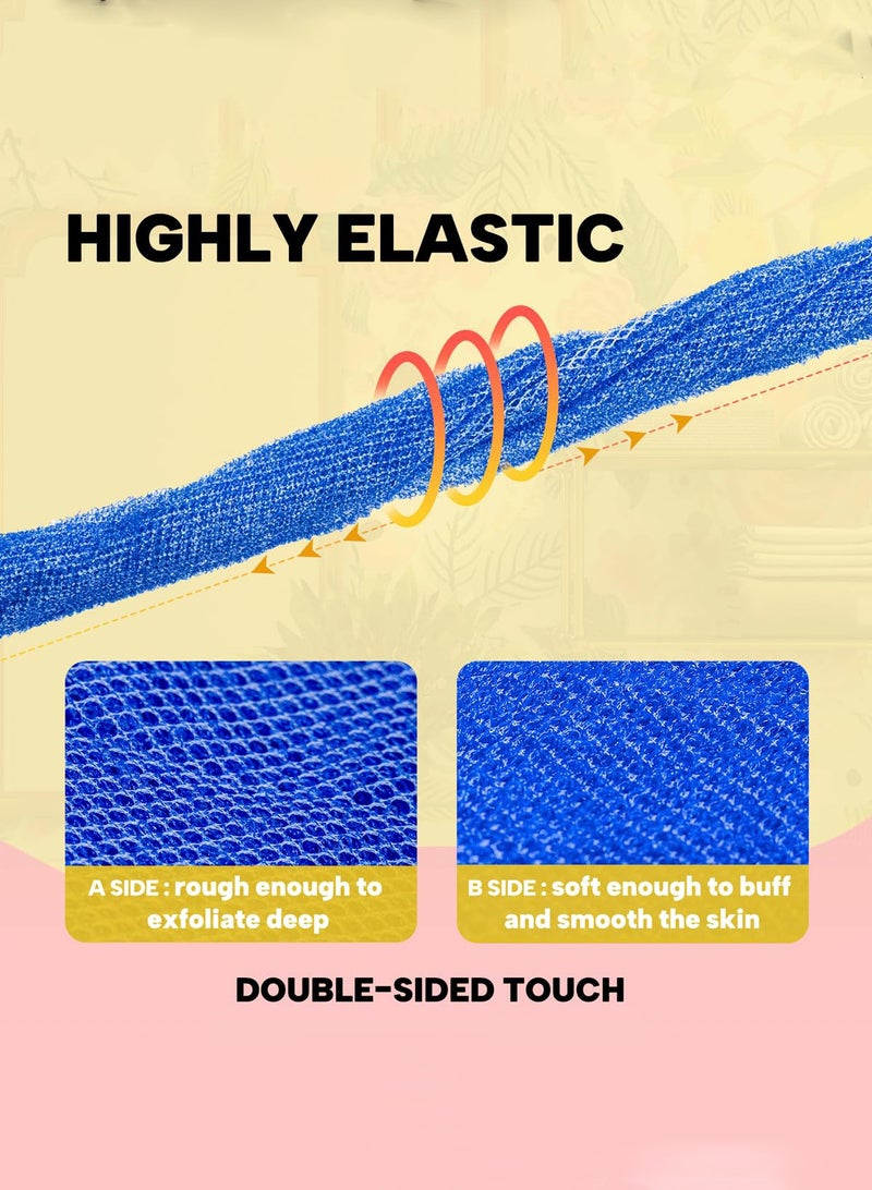 2-piece African Bath Towel Exfoliating Bath Back Towel Long Soft Grid Foaming Net (Brown + Blue) - Image 4