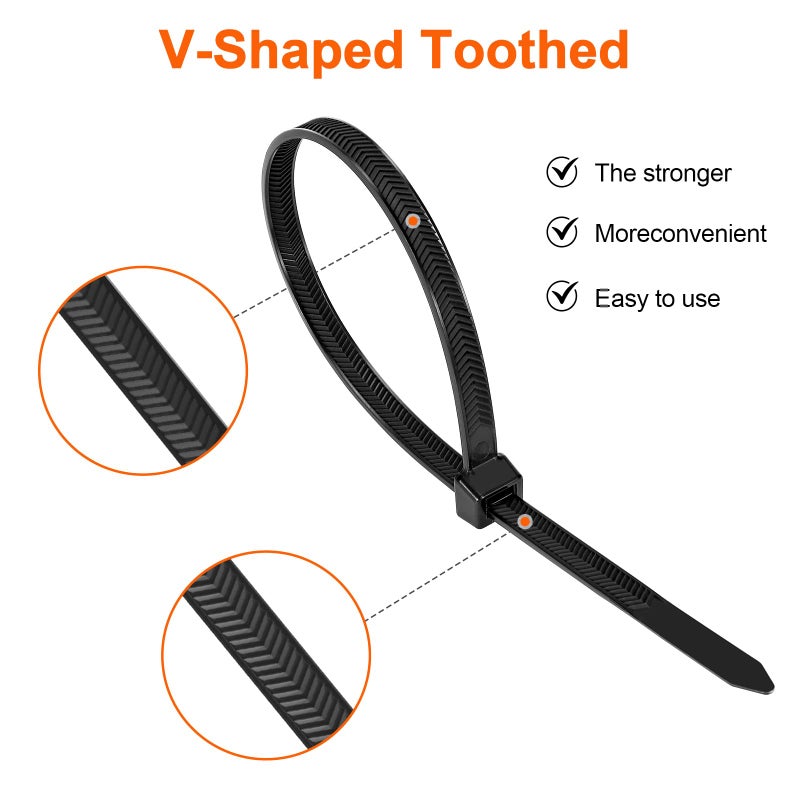 JIANYANG Zip Ties Heavy Duty 12+12 inch,V-Shaped Toothed Double Sided With 200 LBS Tensile Strength Cable Ties ï¼ŒExtra Large Wire Ties Adjustable Nylon Tie Wraps for Indoor Outdoor Black and Whiteï¼ˆ100 Packï¼‰ - Image 3