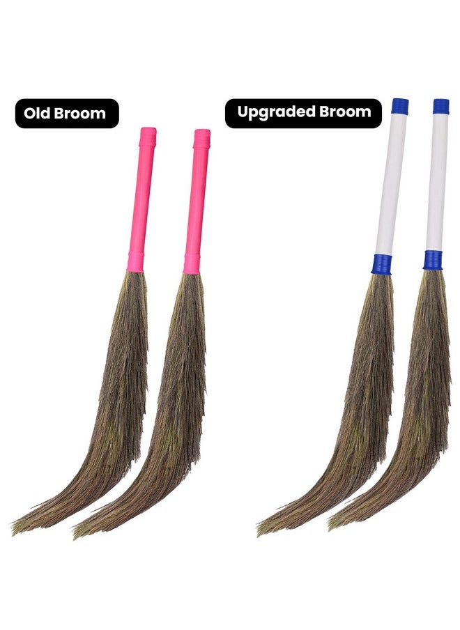 Zureni Zureni Sangini Traditional Grass Broom 39" Phool Jhaadu Comfortable Grip Broomstick with Sturdy Bristles Suitable for Households, Offices and Commercial Spaces Cleaning (Pack of 2, Random Colors)  - Image 2