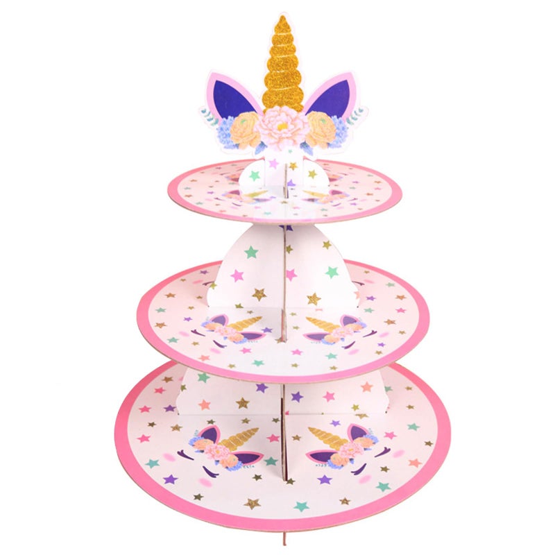 BUHUA 3Tier Unicorn Cupcake Stand Cupcake Stands for Dessert Table Cakes Stand Holder  Birthday Theme Party Favors Decoration for Kids Baby Shower Family Gathering Supplies