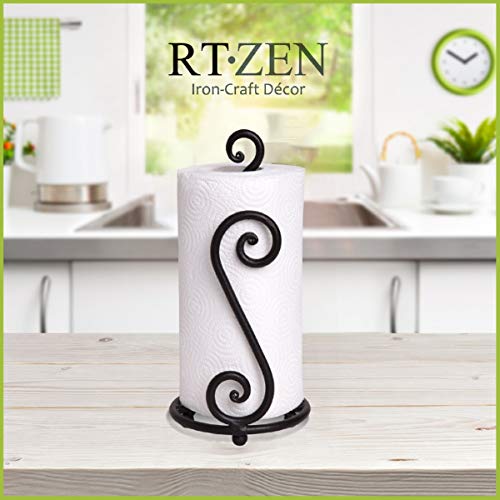 RTZEN حامل مناشف ورقية أسود غير لامع من RTZEN - حامل مناشف ورقية مزخرف على طراز المزرعة - قاعدة معدنية ريفية حديثة للمطبخ أو الحمام (دوامة) - Image 4