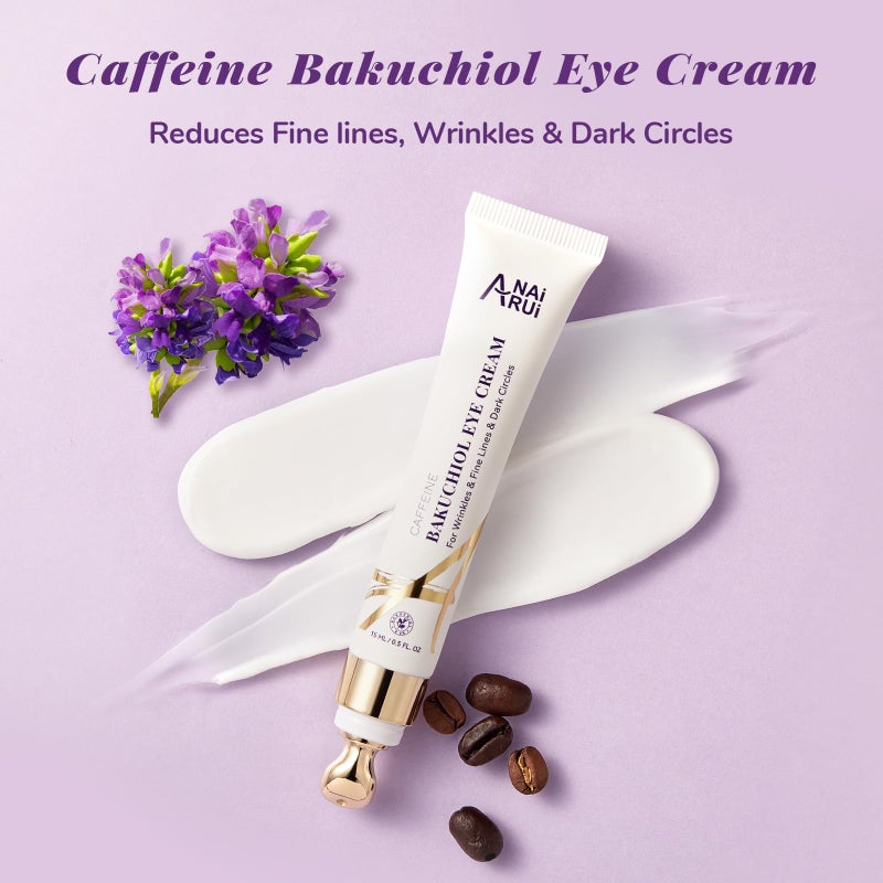 ANAI RUI Caffeine Bakuchiol Firming Eye Cream, Retinol & Peptide Eye Cream for Dark Circles, Puffiness, Wrinkles, Bakuchiol Alternative Retinol Eye Moisturizer for Under-Eye Skin Repair 0.5 FL OZ - Image 5