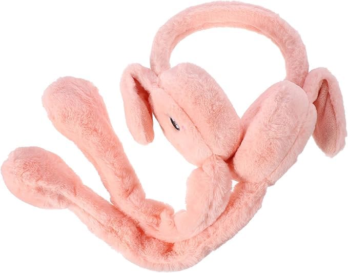THE DDS STORE Women Kids Warm Plush Earmuffs Funny Bunny Ear Muffs with Moving Ears Cute Windproof Ear Warmer Toys Gift (Peach) - Image 1