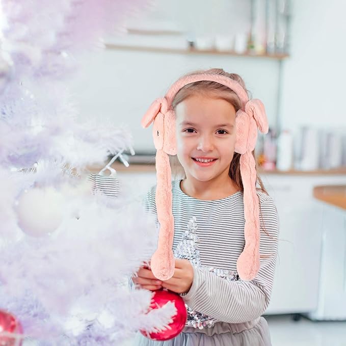 THE DDS STORE Women Kids Warm Plush Earmuffs Funny Bunny Ear Muffs with Moving Ears Cute Windproof Ear Warmer Toys Gift (Peach) - Image 4