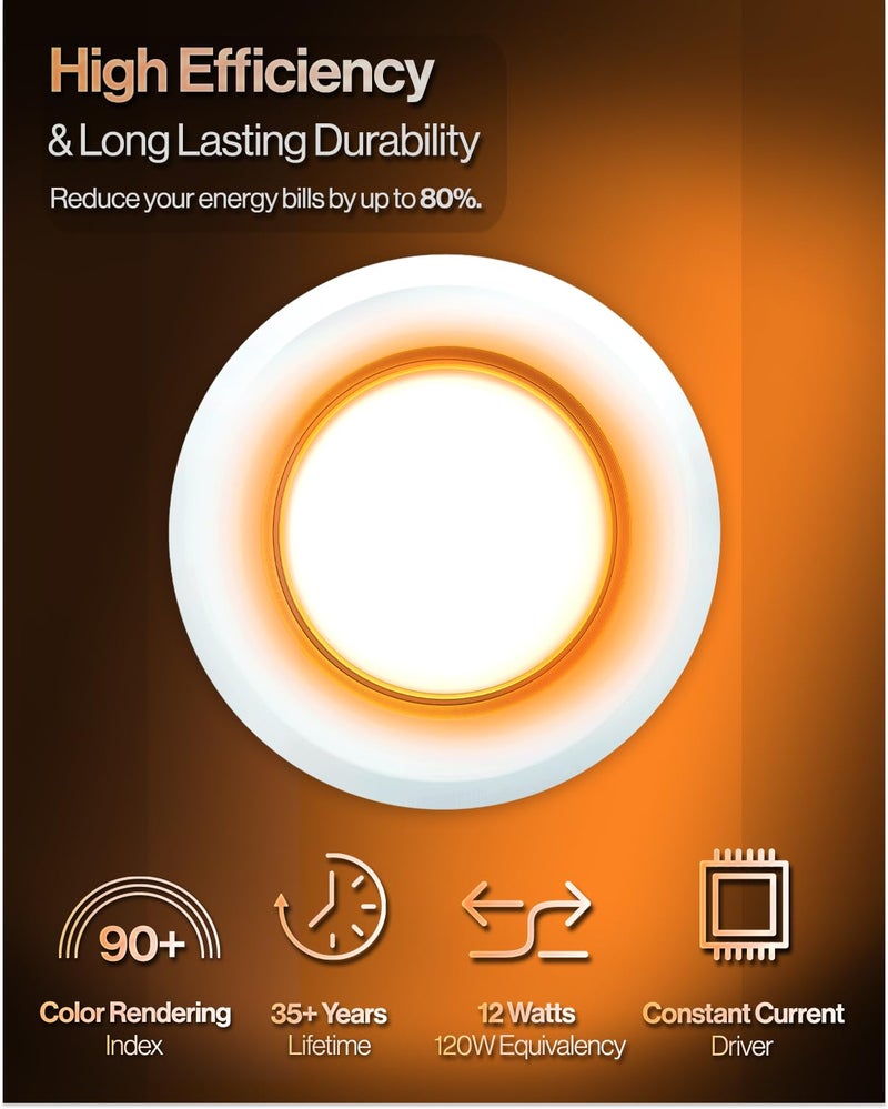 Sunco Lighting Sunco 12 Pack 6 Inch LED Recessed Lighting Retrofit with Night Light, 2700K/3000K/4000K/5000K/6000K Selectable, Dimmable Can Lights, 12W, 1000LM, Damp Rated, Retrofit Installation - ETL - Image 3