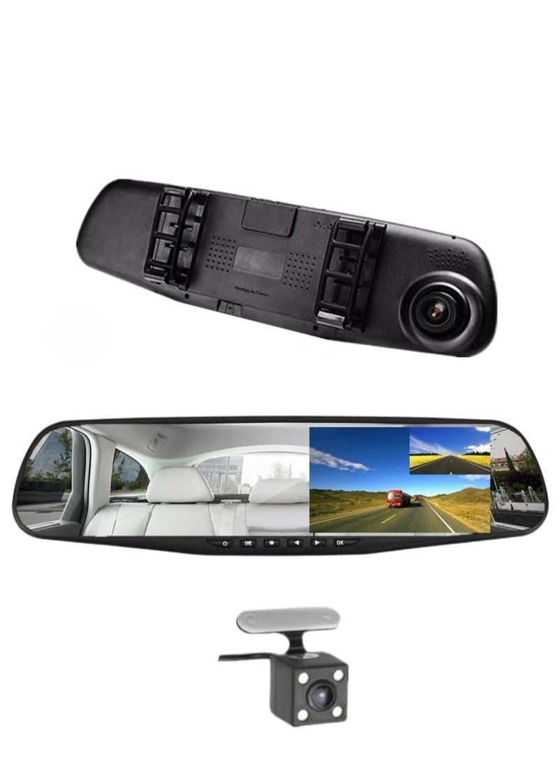Car DVR Rear View Mirror Video Recorder with 4.3 Screen Dual Lens Camera Night Vision Front and Rear Recording - Image 1