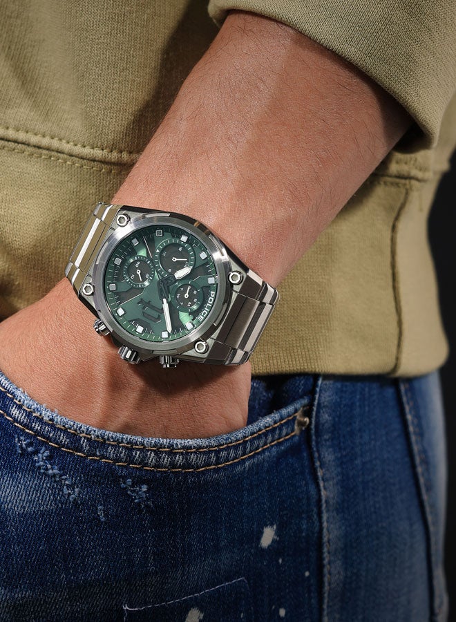 POLICE Men Airflow 43mm Multifunction Watch with Hydraulic Green Plate, Black Dial & 316L Stainless Steel Bracelet - Image 5