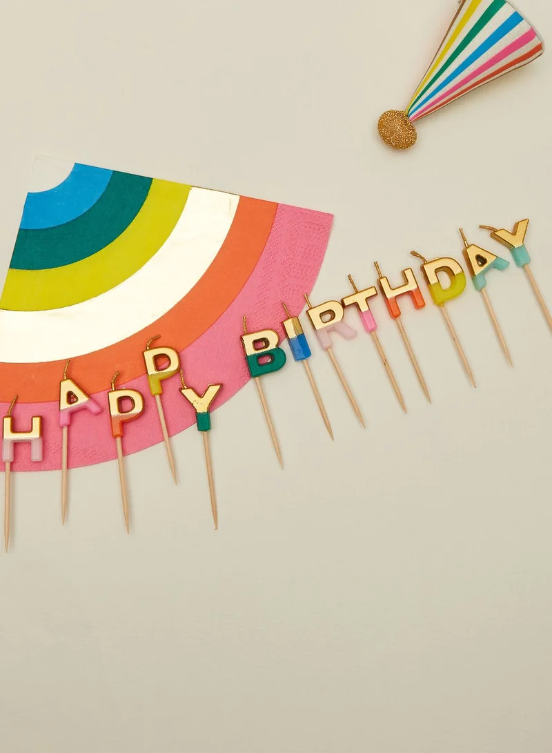Talking Tables Rainbow Happy Birthday Candles, Metallic Gold Dipped.