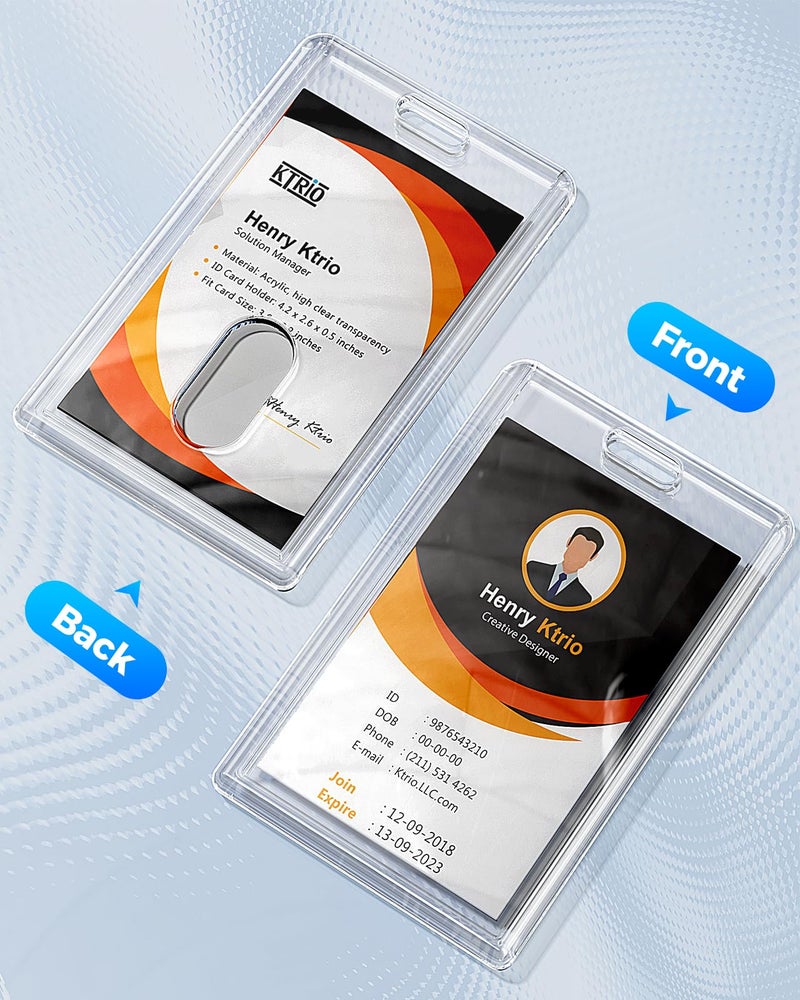 KTRIO 2 Pack Heavy Duty 2-Card Badge Holder, Clear Acrylic ID Card Holder with Easy Access Thumb Hole for Student, Nurse and Office, Vertical - Image 2