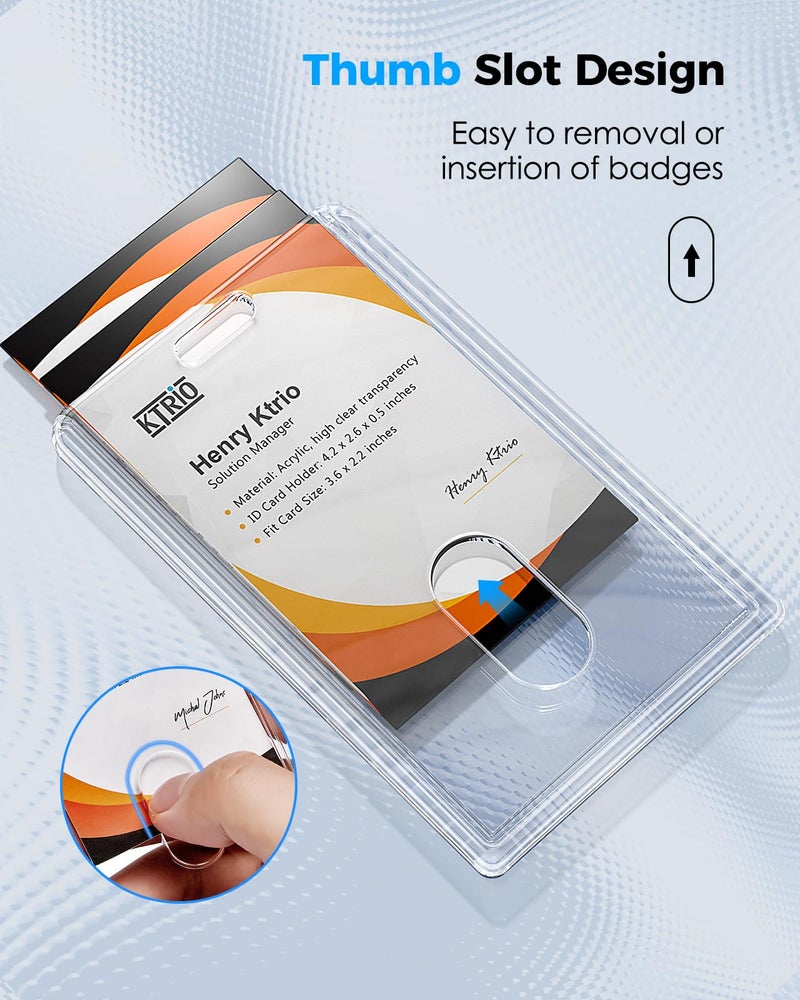 KTRIO 2 Pack Heavy Duty 2-Card Badge Holder, Clear Acrylic ID Card Holder with Easy Access Thumb Hole for Student, Nurse and Office, Vertical - Image 4