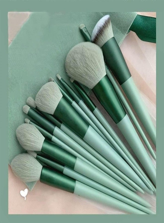 BELAYA Professional Makeup Brush Set, 13 Pieces, Soft Bristles, Mint Green Handles - Image 1