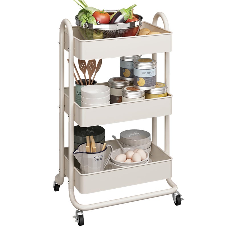 MIOCASA 3-Tier Metal Utility Rolling Cart, Heavy Duty Multifunction Cart with Lockable Casters, Easy to Assemble, Suitable for Office, Bathroom, Kitchen, Garden - Image 1