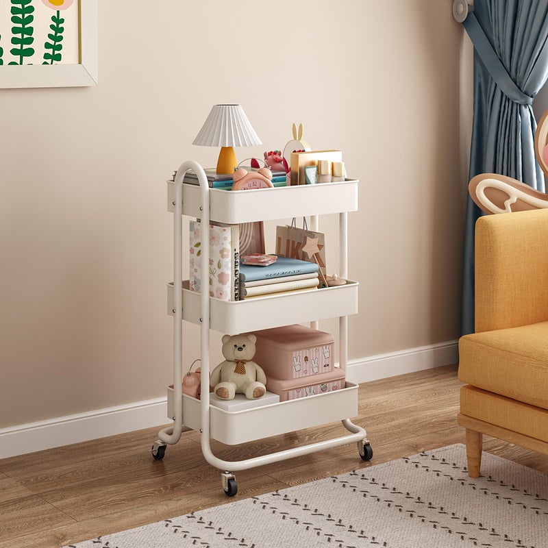 MIOCASA 3-Tier Metal Utility Rolling Cart, Heavy Duty Multifunction Cart with Lockable Casters, Easy to Assemble, Suitable for Office, Bathroom, Kitchen, Garden - Image 4