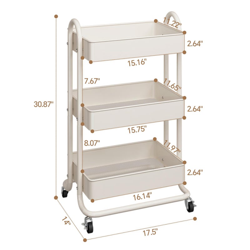 MIOCASA 3-Tier Metal Utility Rolling Cart, Heavy Duty Multifunction Cart with Lockable Casters, Easy to Assemble, Suitable for Office, Bathroom, Kitchen, Garden - Image 2