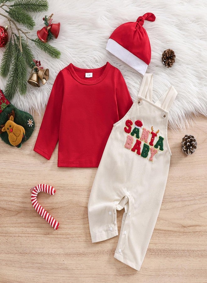 Rtnnsbbfcm Baby Boy Christmas Outfits - Newborn Long Sleeve Shirts Xmas Santa Baby Overalls & Pants for First Christmas (Red-Santa Baby, 12-18 Months) - Image 2