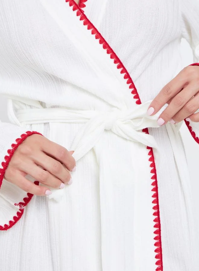 Styli Contrast Trim Belted Robe