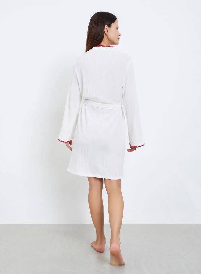 Styli Contrast Trim Belted Robe