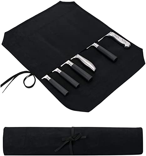 QCWN Knife Bag ,Knife Roll,Heavy Duty Knife Case,Waxed Canvas Chef Knife Roll Bag,Fold Up Knife Holders,Canvas Cutlery Holder with 6 Slots, Case Cooking Utensils.Knife Carrying Case Roll.Knives Protectors. - Image 1