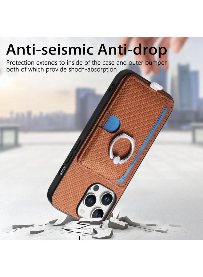 S-TOP Case For iPhone 12 Pro Carbon Fiber Ring Side Insert Card Bag MagSafe Phone Case - Image 5