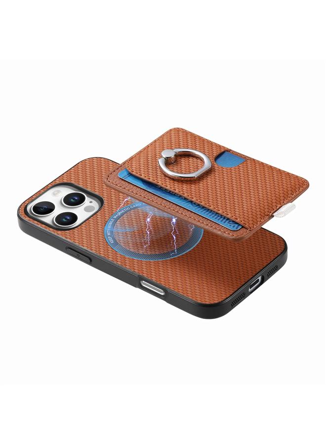 S-TOP Case For iPhone 12 Pro Carbon Fiber Ring Side Insert Card Bag MagSafe Phone Case - Image 4