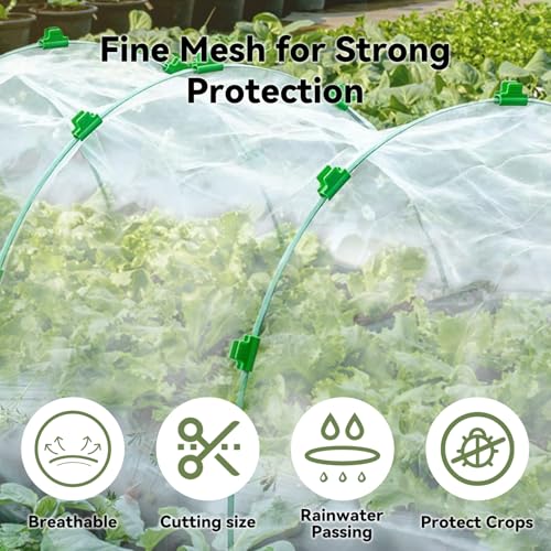 YATHO Garden Mesh Netting Kit for Raised Beds, 8 * 26FT Ultra Fine Plant Netting Covers with 6 Pcs Wide Garden Hoops & 12 Clips, Row Cover Net Protect Greenhouse Fruit Vegetable Flowers from Birds Bugs - Image 4