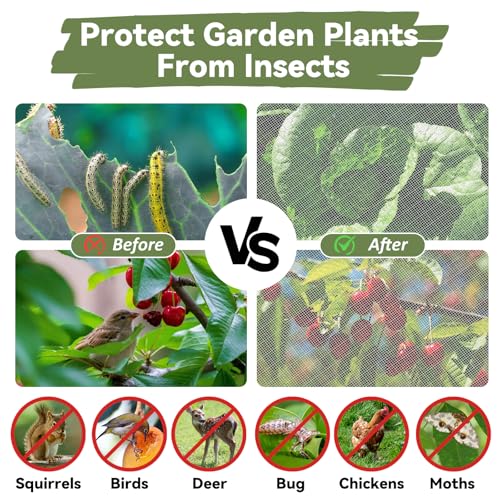 YATHO Garden Mesh Netting Kit for Raised Beds, 8 * 26FT Ultra Fine Plant Netting Covers with 6 Pcs Wide Garden Hoops & 12 Clips, Row Cover Net Protect Greenhouse Fruit Vegetable Flowers from Birds Bugs - Image 3