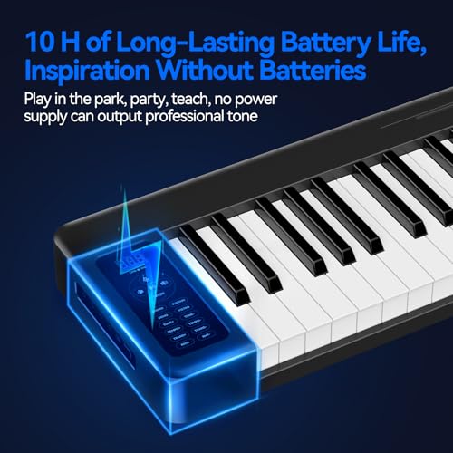 Rhymo Folding Piano Keyboard, 61 Keys Sensitive Electric Piano, Weighted Portable Electric Keyboards with Bluetooth MIDI, Digital Foldable Keyboard for Beginner (Black) - Image 2