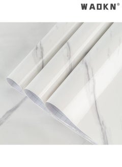WAOKN Marble Sticky Back Plastic 60cm X 5m Granite White Grey Vinyl Wrap Contact Paper Self Adhesive Wallpaper Waterproof PVC Roll for Kitchen Countertop Furniture Easy to Remove(White)  - Image 1