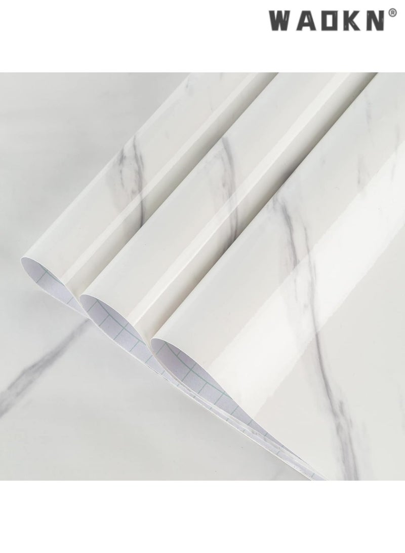 دبليو أيه أو كي أن رخام لاصق خلفي بلاستيك 60 سم × 5 متر جرانيت أبيض رمادي فينيل ورق لاصق ذاتي اللصق ورق حائط مقاوم للماء من البولي فينيل كلوريد لأثاث سطح المطبخ سهل الإزالة (أبيض) - Image 1