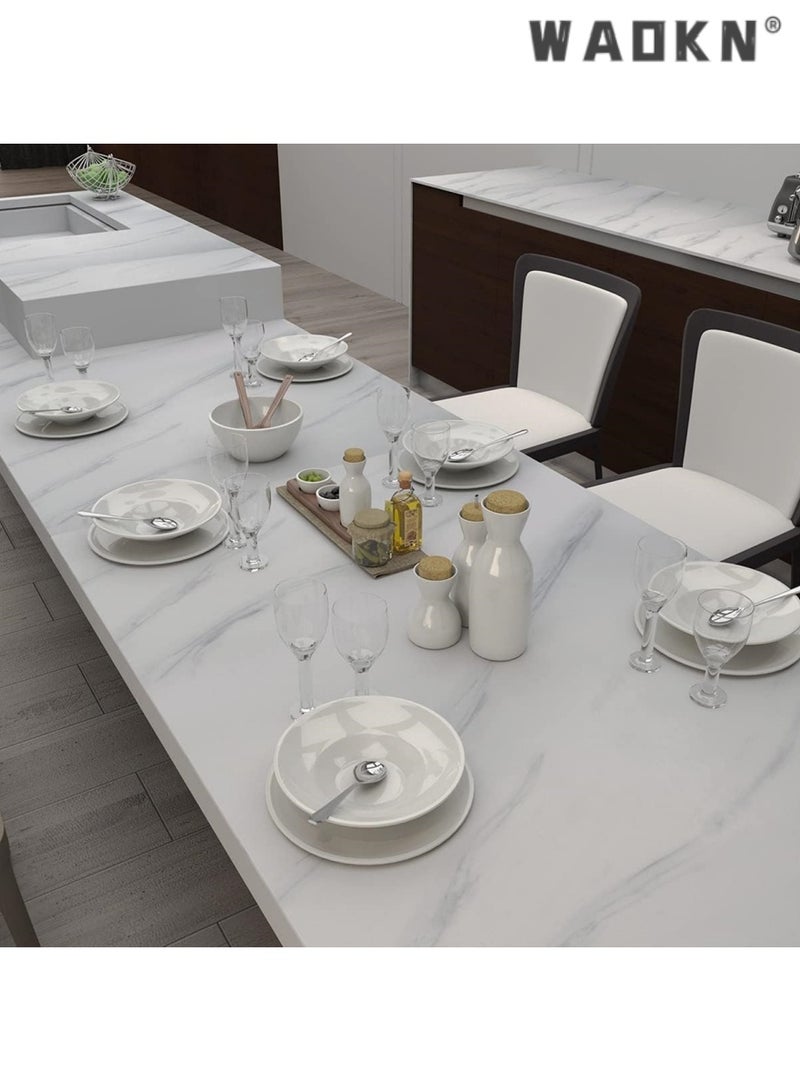 دبليو أيه أو كي أن رخام لاصق خلفي بلاستيك 60 سم × 5 متر جرانيت أبيض رمادي فينيل ورق لاصق ذاتي اللصق ورق حائط مقاوم للماء من البولي فينيل كلوريد لأثاث سطح المطبخ سهل الإزالة (أبيض) - Image 2