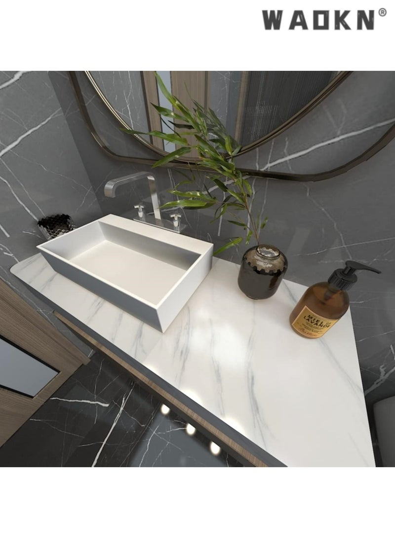 دبليو أيه أو كي أن رخام لاصق خلفي بلاستيك 60 سم × 5 متر جرانيت أبيض رمادي فينيل ورق لاصق ذاتي اللصق ورق حائط مقاوم للماء من البولي فينيل كلوريد لأثاث سطح المطبخ سهل الإزالة (أبيض) - Image 3