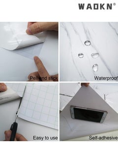 WAOKN Marble Sticky Back Plastic 60cm X 5m Granite White Grey Vinyl Wrap Contact Paper Self Adhesive Wallpaper Waterproof PVC Roll for Kitchen Countertop Furniture Easy to Remove(White)  - Image 4