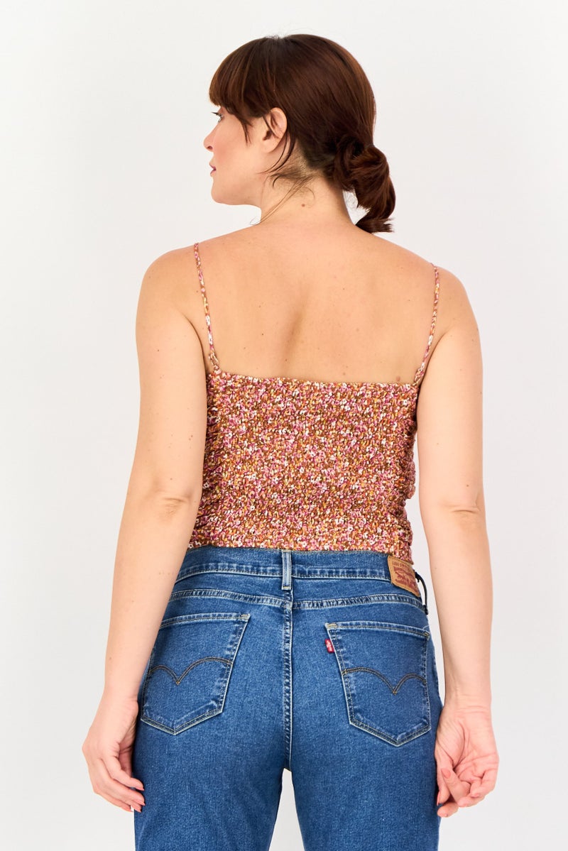 promod Women Tie Neck Sleeveless Floral Print Tank Top, Multicolor - Image 4