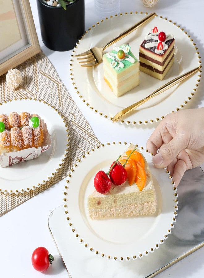 ejonirinjonir EI 60pcs Beige Plastic Plates with Gold Rim,Ivory Disposable Plates,Heavy Duty Fancy Plastic Plate,10" Dinner & 7" Dessert Plate Elegant for Party,Wedding,Birthday,Spring,Afternoon tea - Image 3