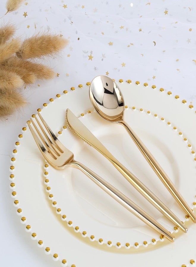 ejonirinjonir EI 60pcs Beige Plastic Plates with Gold Rim,Ivory Disposable Plates,Heavy Duty Fancy Plastic Plate,10" Dinner & 7" Dessert Plate Elegant for Party,Wedding,Birthday,Spring,Afternoon tea - Image 4