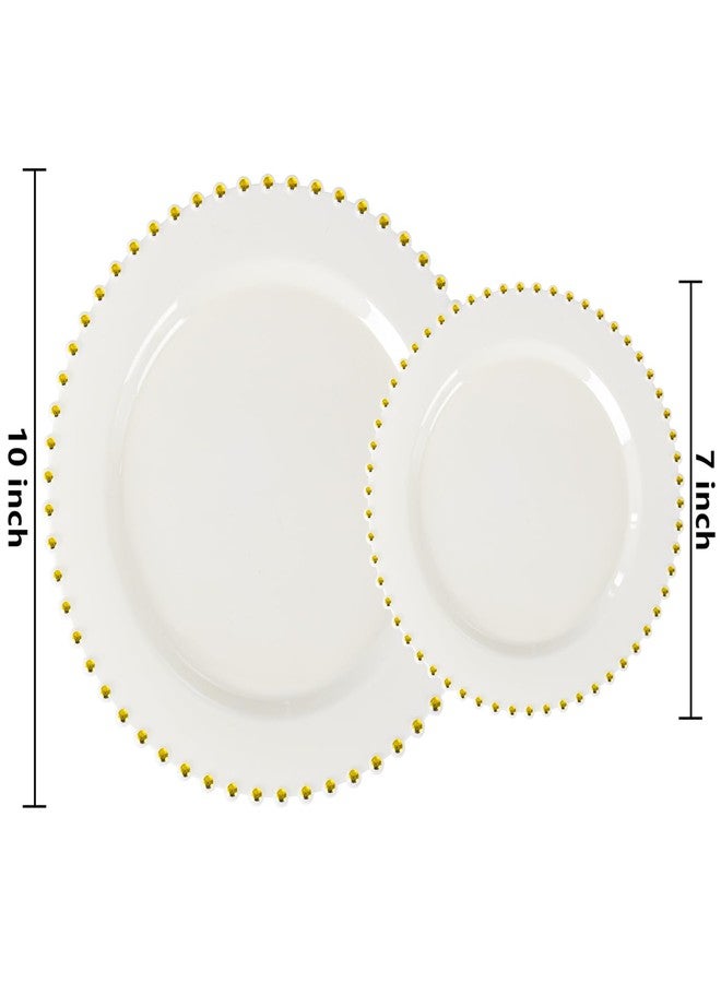 ejonirinjonir EI 60pcs Beige Plastic Plates with Gold Rim,Ivory Disposable Plates,Heavy Duty Fancy Plastic Plate,10" Dinner & 7" Dessert Plate Elegant for Party,Wedding,Birthday,Spring,Afternoon tea - Image 2