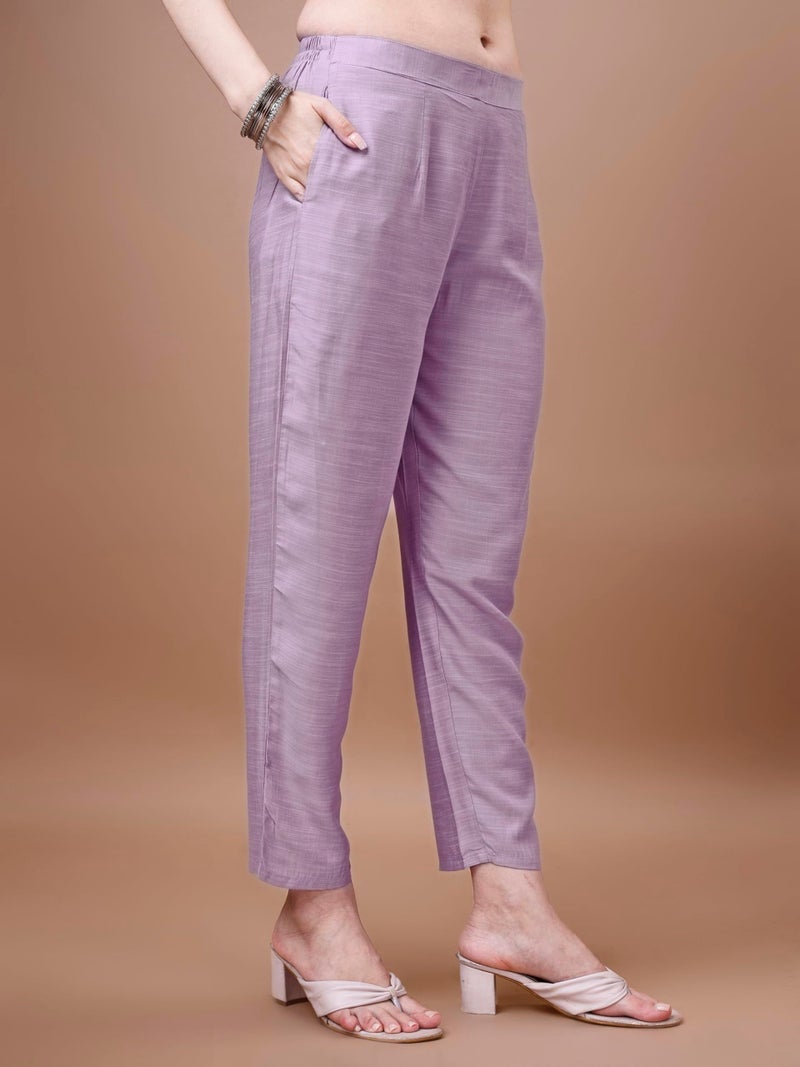 SHOPPING QUEEN Women Silk Blend Chikankari Kurta Pant with Dupatta Set (A528_Purple_X-Large ) - Image 4