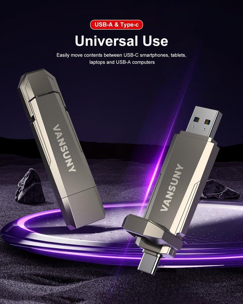 فانصوني 256 جيجابايت خارجي نوع C SSD + USB A 3.2 Gen2 - SSD محمول بسرعة تصل إلى 1000 ميجابايت/ثانية - 256 جيجابايت قرص صلب للابتوب والتابلت - Image 3