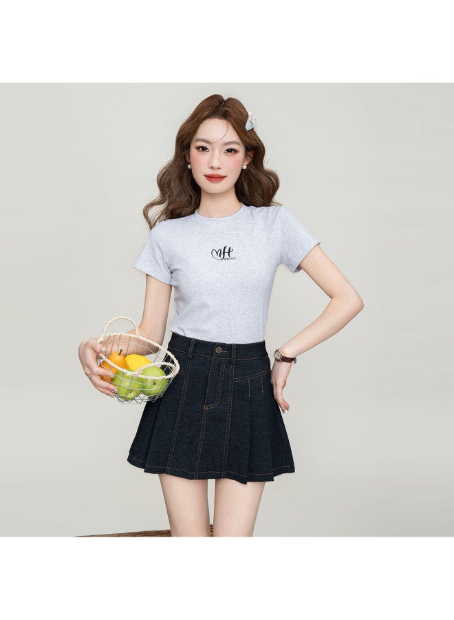 Hstyle Slim Fit Casual Solid Color Round Neck Women's Short Sleeve T-shirt - Summer 2025 Everyday Basic Tee Top - Image 3