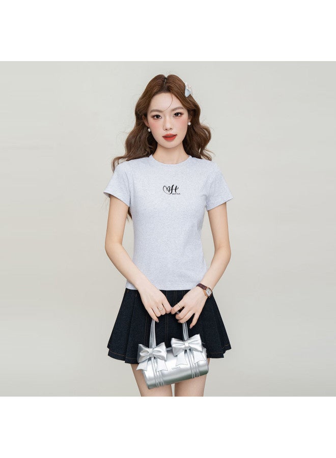 Hstyle Slim Fit Casual Solid Color Round Neck Women's Short Sleeve T-shirt - Summer 2025 Everyday Basic Tee Top - Image 4