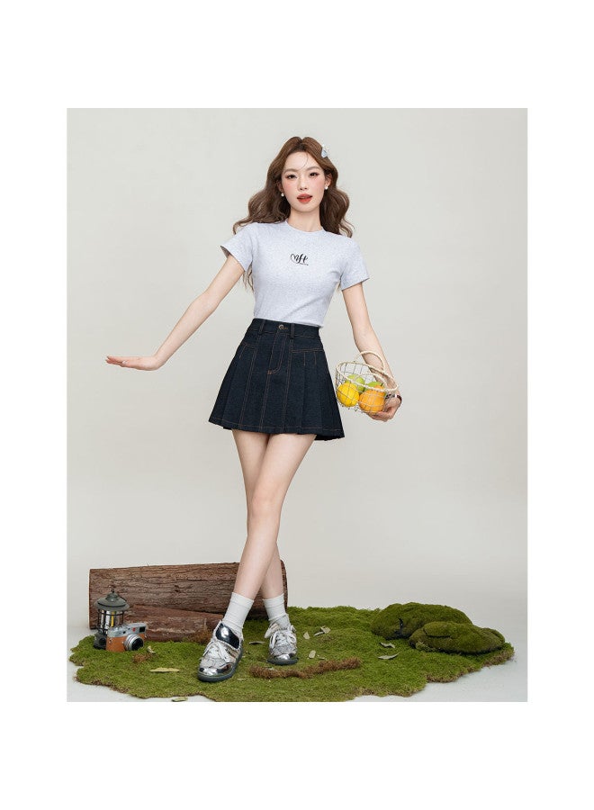 Hstyle Slim Fit Casual Solid Color Round Neck Women's Short Sleeve T-shirt - Summer 2025 Everyday Basic Tee Top - Image 5