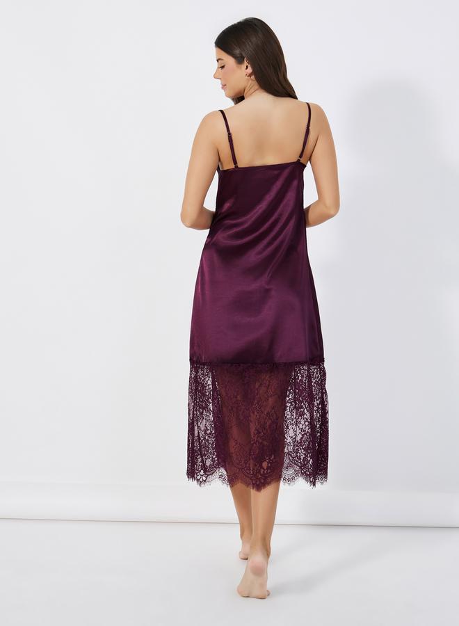 Styli Satin Cowl Neck Cami Lace Detail Slip Dress  - Image 4