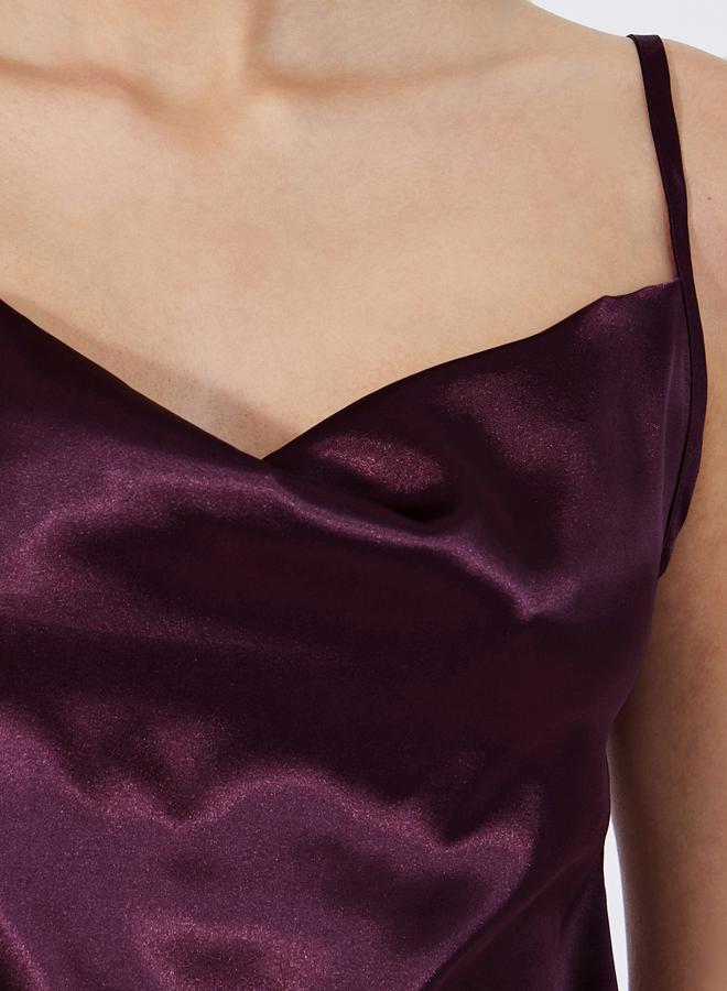 Styli Satin Cowl Neck Cami Lace Detail Slip Dress  - Image 3