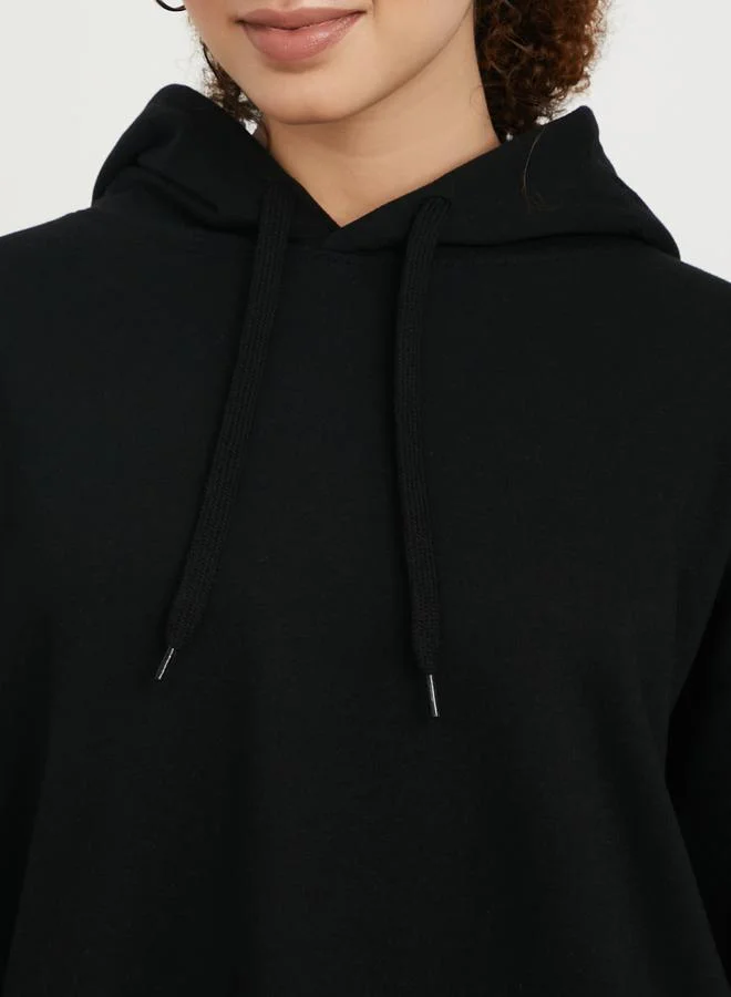 Styli black Oversized Longline Hoodie with Dropped Shoulder for Women | Best Price UAE