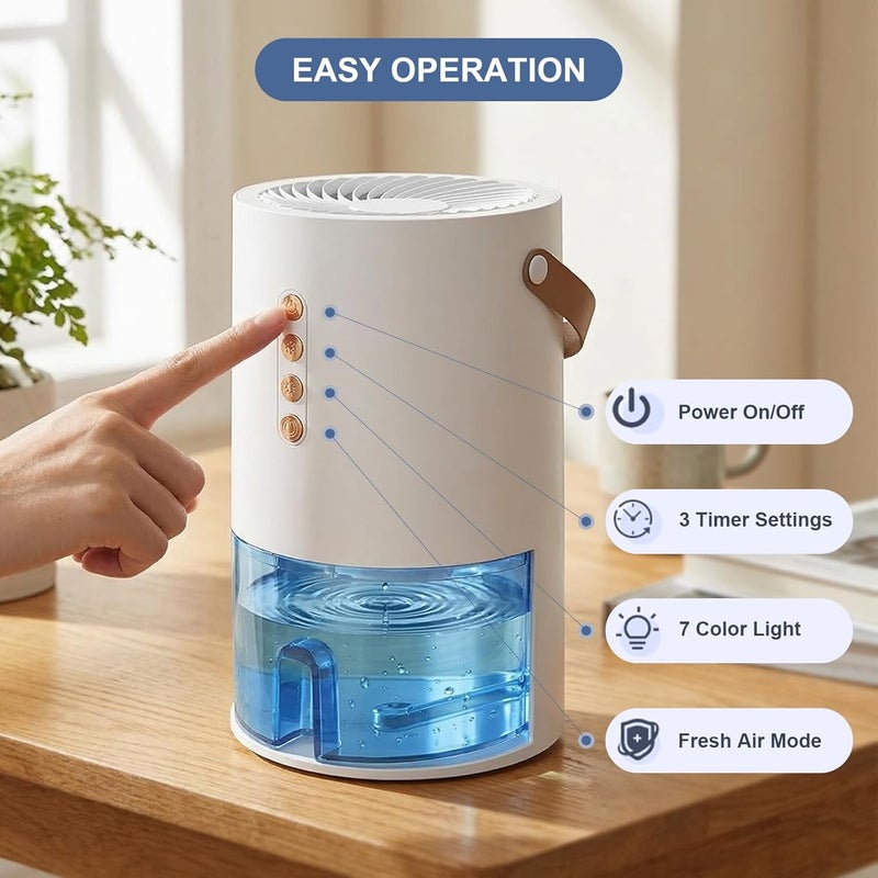 Gizmolet Dehumidifier, 44 OZ Small Dehumidifiers for Room for Home, Quiet with Auto Shut Off, 7 Color Ambient Light, Fresh Air with Negative Ions, Ideal for Bedroom, Bathroom, RV, Closet(White) - Image 4