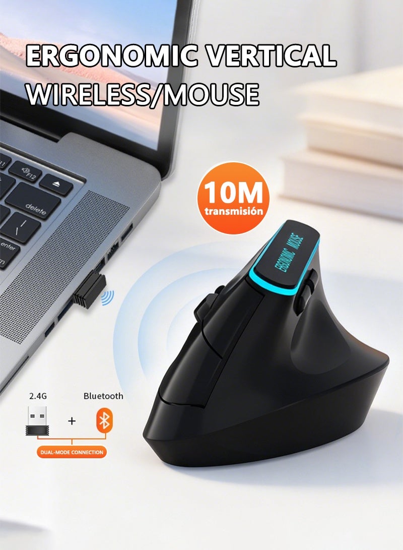 Mouse Wireless Vertical Ergonomic , Rechargeable RGB 2.4G USB with 3 Adjustable DPI 800/1200/1600 Levels for Computer, Laptop, PC, MacBook - Image 1