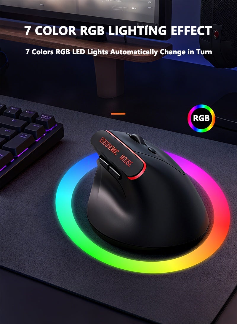 Mouse Wireless Vertical Ergonomic , Rechargeable RGB 2.4G USB with 3 Adjustable DPI 800/1200/1600 Levels for Computer, Laptop, PC, MacBook - Image 2