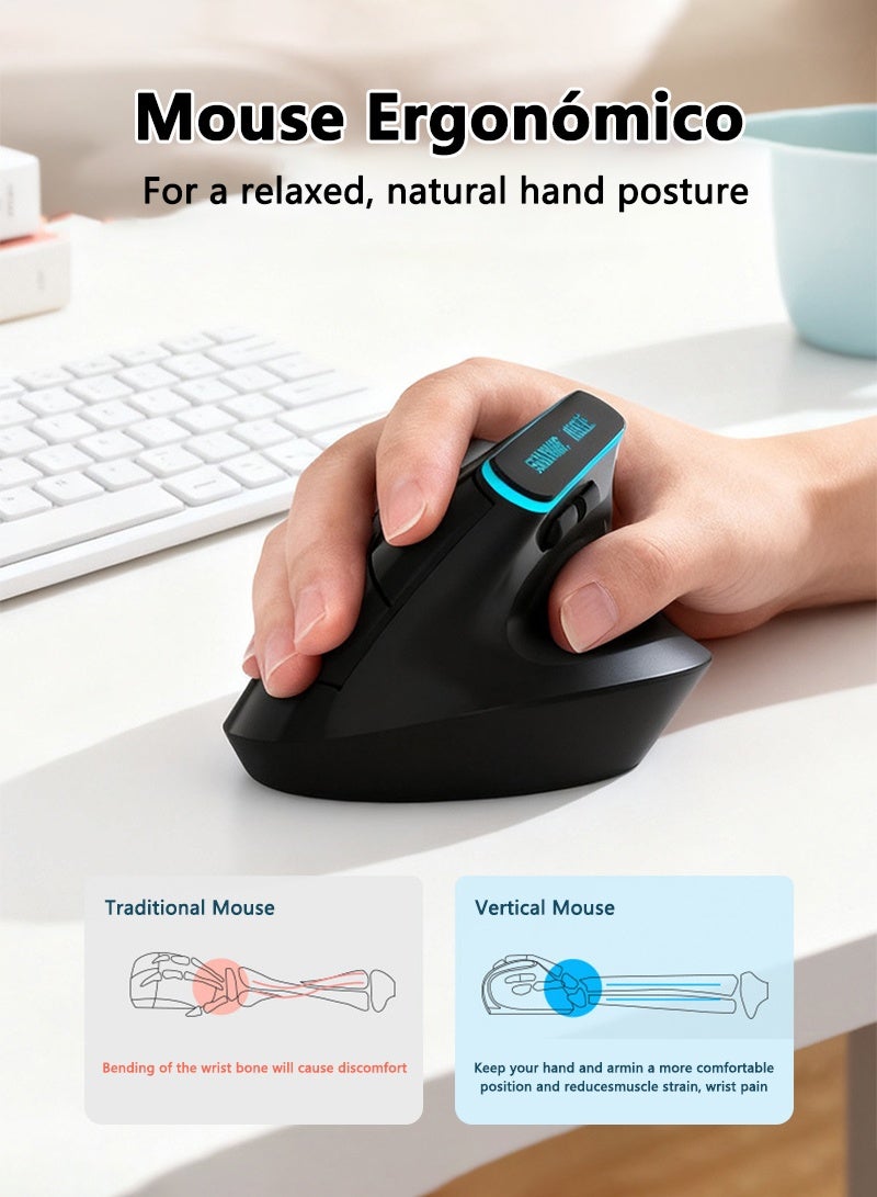 Mouse Wireless Vertical Ergonomic , Rechargeable RGB 2.4G USB with 3 Adjustable DPI 800/1200/1600 Levels for Computer, Laptop, PC, MacBook - Image 3