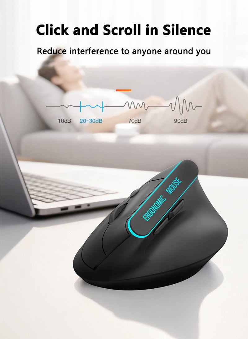 Mouse Wireless Vertical Ergonomic , Rechargeable RGB 2.4G USB with 3 Adjustable DPI 800/1200/1600 Levels for Computer, Laptop, PC, MacBook - Image 5