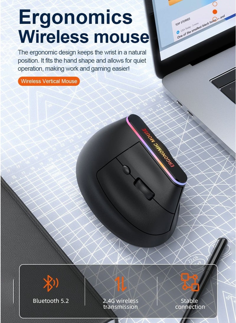 Vertical Ergonomic Mouse Wireless, Rechargeable RGB 2.4G USB with 3 Adjustable DPI 800/1200/1600 Levels for Computer, Laptop, PC, MacBook - Image 2